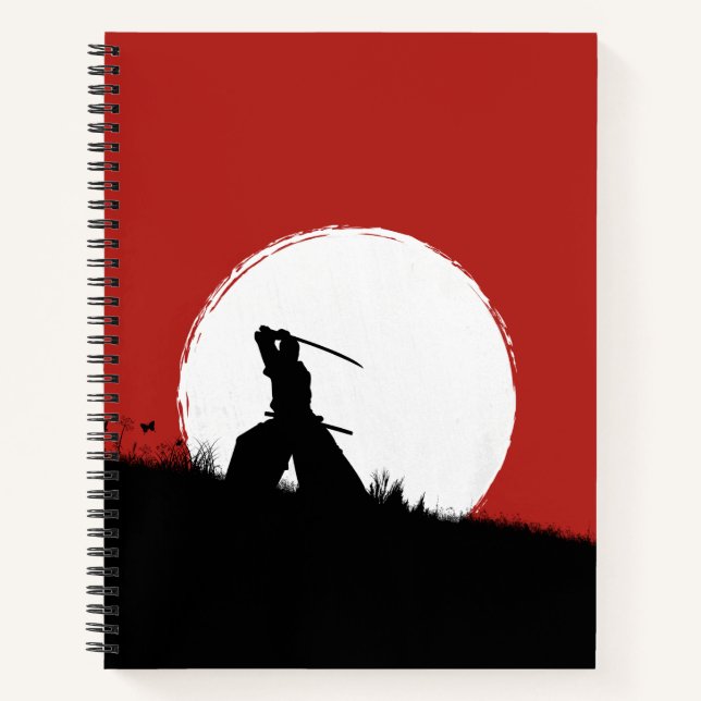 Japanese Samurai Warrior Silhouette Sun Spiral Not Notebook (Front)