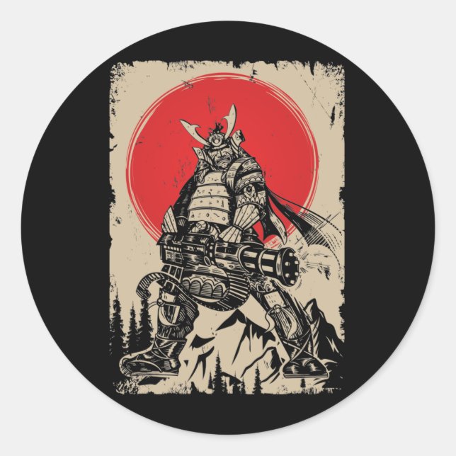 Japanese Samurai Warrior with Gun Classic Round Sticker (Front)