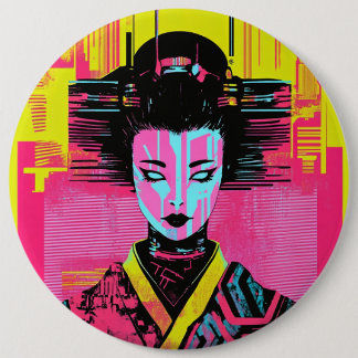 Japanese samurai woman 6 cm round badge