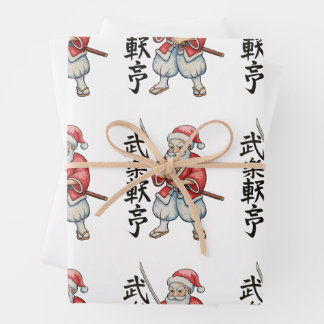 Japanese Santa Samurai Christmas Xmas Holiday Wrapping Paper Sheet