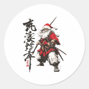 Japanese Santa Samurai Ukiyo-e Christmas Classic Round Sticker