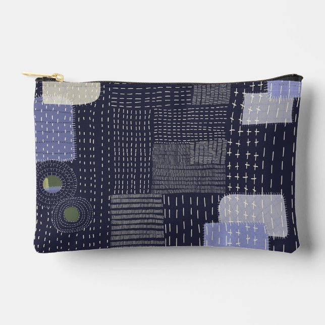 Japanese sashiko stiches resembling pattern accessory pouch (Front)