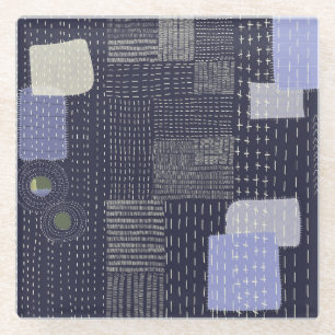 Japanese sashiko stiches resembling pattern glass coaster