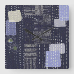 Japanese sashiko stiches resembling pattern square wall clock