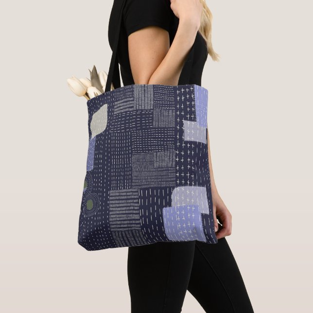 Japanese sashiko stiches resembling pattern tote bag (Close Up)
