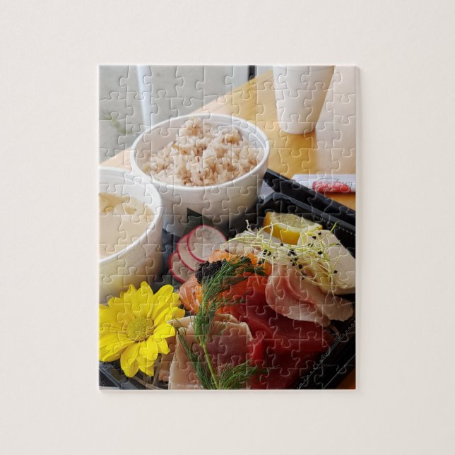 Japanese Sashimi Lunch Meal with Rice and Soup Jigsaw Puzzle (Vertical)
