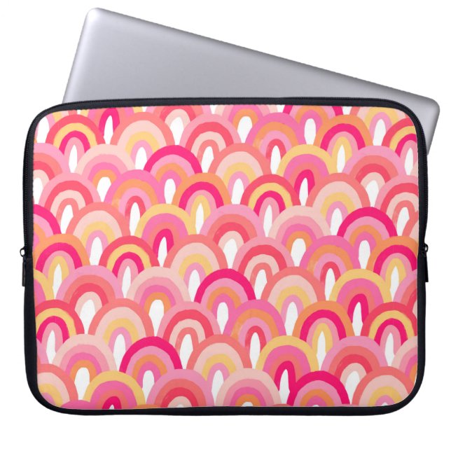 Japanese scallops seamless pattern, colourful rain laptop sleeve (Front)