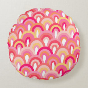 Japanese scallops seamless pattern, colourful rain round cushion