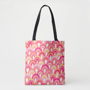 Japanese scallops seamless pattern, colourful rain tote bag