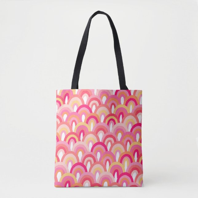 Japanese scallops seamless pattern, colourful rain tote bag (Front)