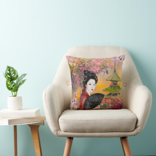 Japanese Scene With A Woman Cushion