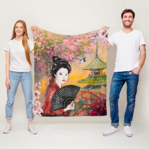 Japanese Scene With A Woman Fleece Blanket