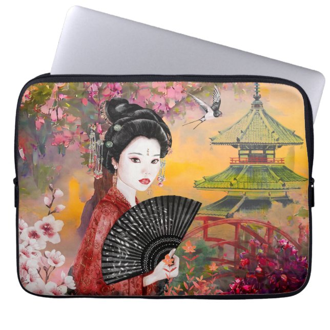 Japanese Scene With A Woman Laptop Sleeve (Front)