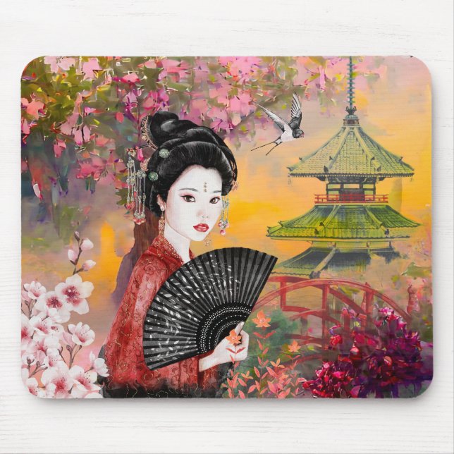 Japanese Scene With A Woman Mouse Pad (Front)