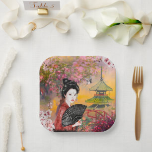 Japanese Scene With A Woman Paper Plate