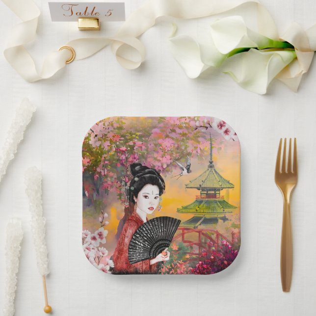 Japanese Scene With A Woman Paper Plate (Wedding)