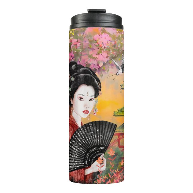 Japanese Scene With A Woman Thermal Tumbler (Front)