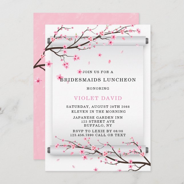 Japanese Scroll Cherry Blossom Bridesmaids Lunch Invitation (Front/Back)