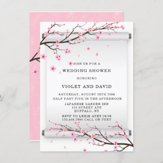 Japanese Scroll Cherry Blossom Tree Wedding Shower Invitation