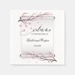 Japanese Scroll Cherry Blossom Wedding Napkin