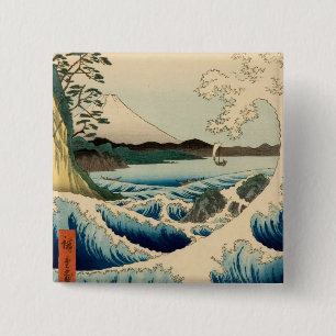Japanese Sea of Satta Hiroshige Art 15 Cm Square Badge