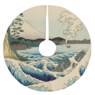 Japanese Sea of Satta Hiroshige Art  Brushed Polyester Tree Skirt