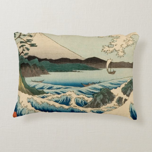 Japanese Sea of Satta Hiroshige Art  Decorative Cushion (Back)