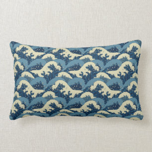 Japanese sea waves pattern lumbar cushion