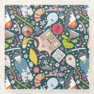 Japanese Seamless Pattern Glass Coaster