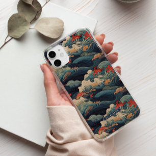 Japanese Seigaiha Blue & Red Wave Monogram iPhone 14 Case