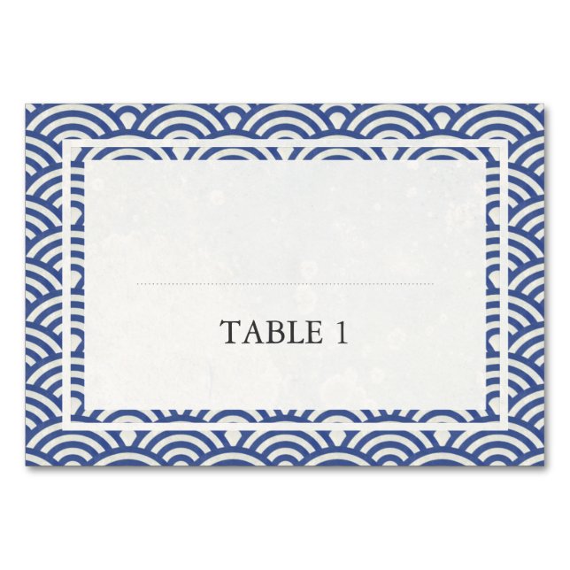 Japanese Seigaiha Stylised Waves Elegant Wedding Table Number (Front)
