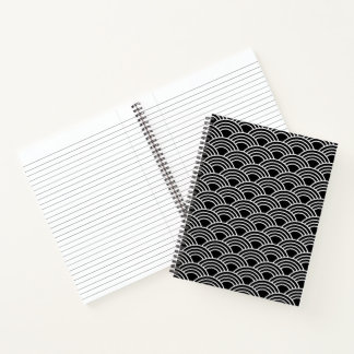 Japanese Seigaiha Wave Pattern Monochrome Spiral Notebook