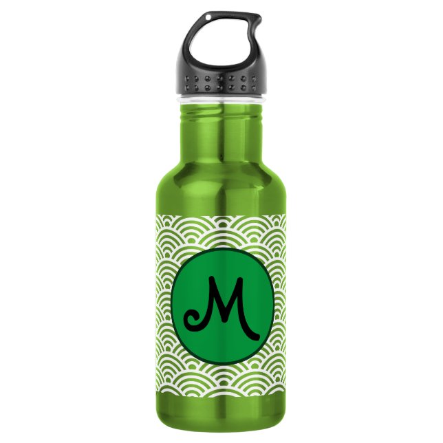Japanese Seigaiha Wave Pattern with Monogram 532 Ml Water Bottle (Front)