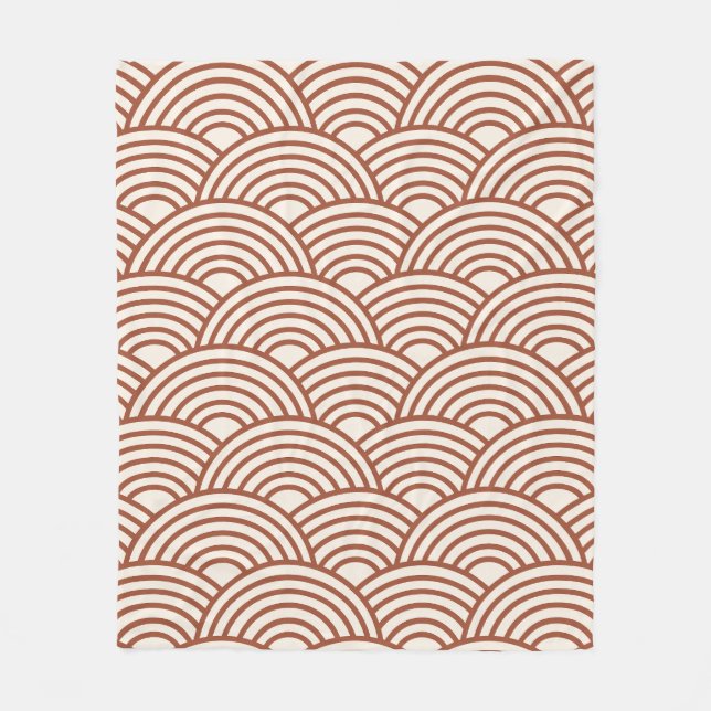Japanese Seigaiha Wave Rust Terracotta Fleece Blanket (Front)