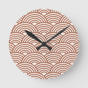 Japanese Seigaiha Wave Rust Terracotta Round Clock