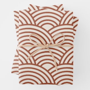 Japanese Seigaiha Wave Rust Terracotta Wrapping Paper Sheet