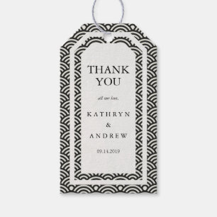 Japanese Seigaiha Waves Black + White Personalised Gift Tags