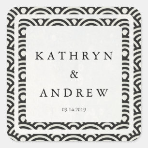 Japanese Seigaiha Waves Custom Names+Date Wedding Square Sticker