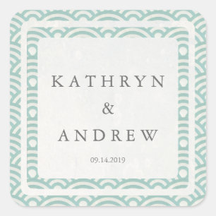 Japanese Seigaiha Waves Custom Names+Date Wedding Square Sticker