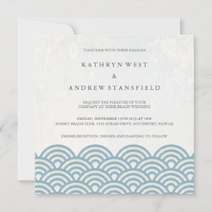 Japanese Seigaiha Waves Elegant Beach Wedding Invitation
