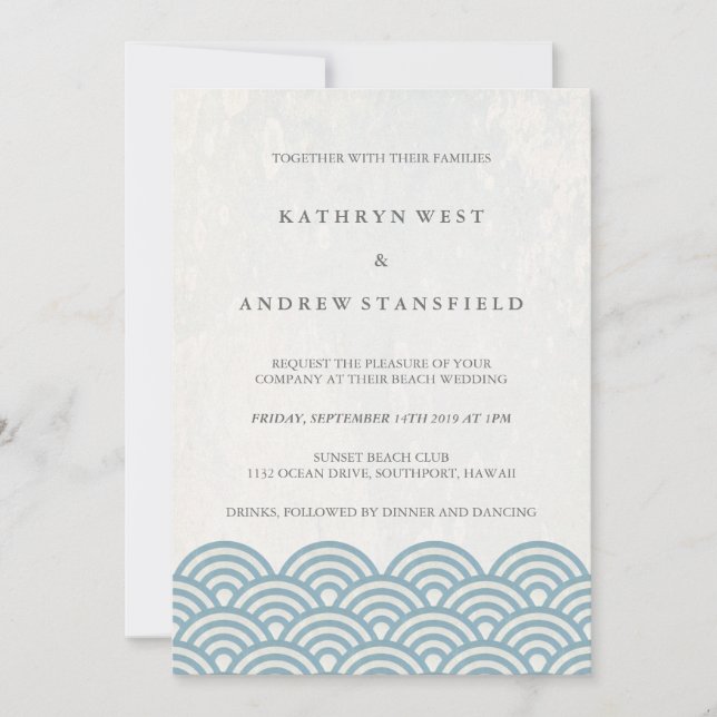 Japanese Seigaiha Waves Elegant Beach Wedding Invitation (Front)