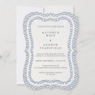 Japanese Seigaiha Waves Elegant Beach Wedding Invitation