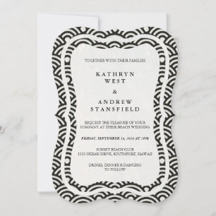 Japanese Seigaiha Waves Elegant Beach Wedding Invitation