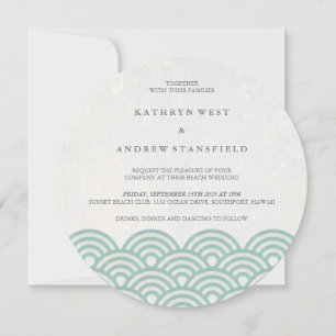 Japanese Seigaiha Waves Elegant Beach Wedding Invitation