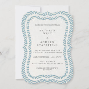 Japanese Seigaiha Waves Elegant Beach Wedding Invitation