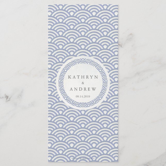 Japanese Seigaiha Waves Elegant Beach Wedding Menu (Front)