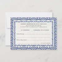 Japanese Seigaiha Waves Elegant Beach Wedding RSVP
