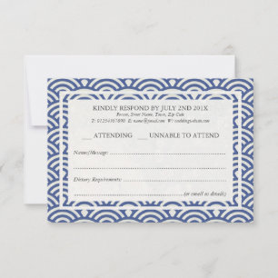 Japanese Seigaiha Waves Elegant Beach Wedding RSVP Card
