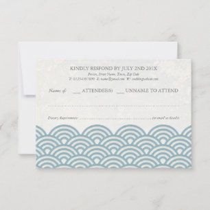 Japanese Seigaiha Waves Elegant Beach Wedding RSVP Card