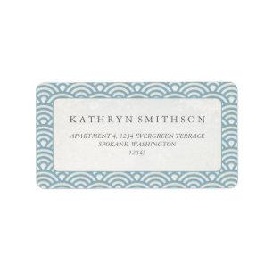 Japanese Seigaiha Waves Elegant Blue + White Label